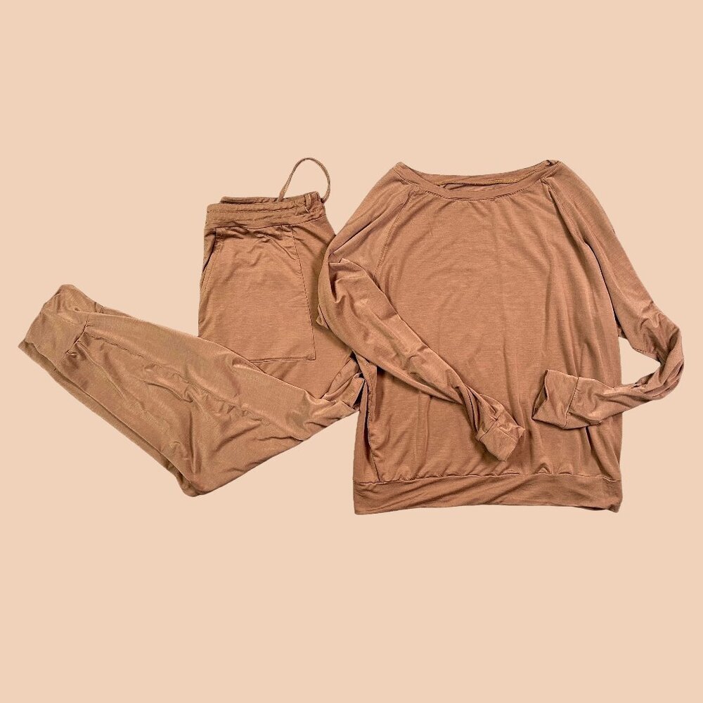 Paper Label Women's Warm Brown Sleepwear Matching Pajama Set Size Small